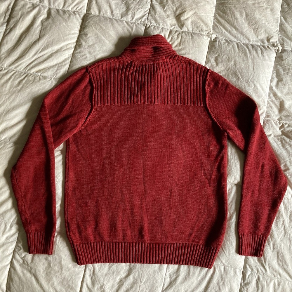 GUESS Cleo Zip Shawl Collar Pullover Sweater Mens Lg Cranberry Red Cotton Blend - Picture 8 of 14